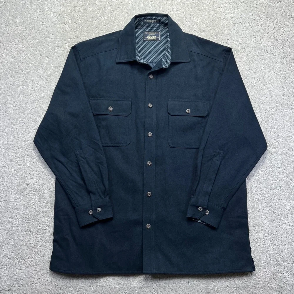 Levis Shirt Jacket Mens L Navy Blue Lined Cotton Chamois Pockets Chore Shacket